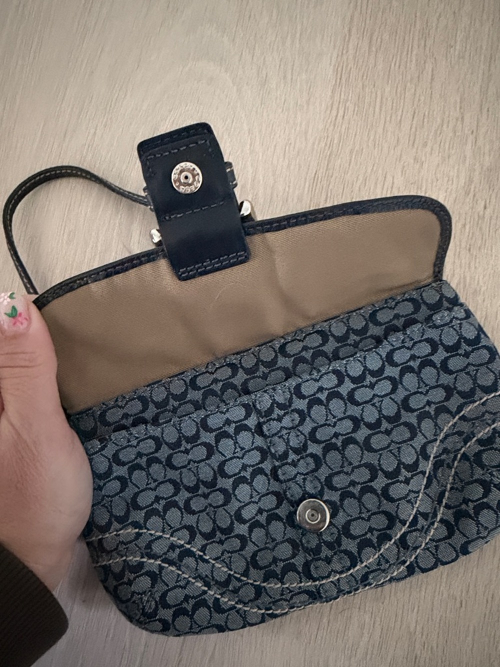 Coach Navy and Black Signature Wristlet with Buckle Accent - Picture 3 of 3